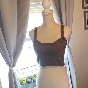 Zara Brown Ribbed Knit Tank Top